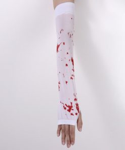 Red White Half Finger Long Gloves
