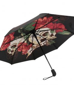 Fully Automatic Three Folding Umbrella Red Flower Skull Print