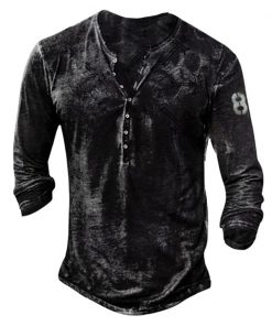 Men’s Dark Gray Button Front Long Sleeve T Shirts