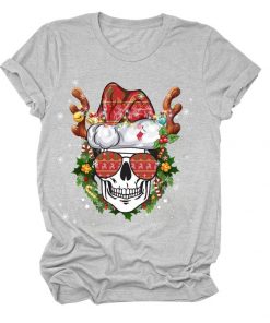 Christmas Skull Head Print Short Sleeve T-shirt