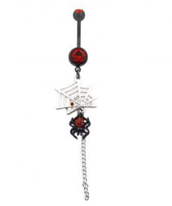 Spider Web Long Chain Belly Button Rings Stainless Steel