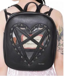 Women’s Heart Shaped Gothic Rivet Pentagram Casual Backpack