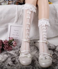 Lace Mesh Mid Calf Gothic Dark Nylon Breathable Socks