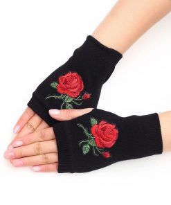 Rose Winter Warm Knitted Fingerless Gloves