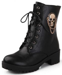 Women’s Skull Lace Up Platform Ankle Boots