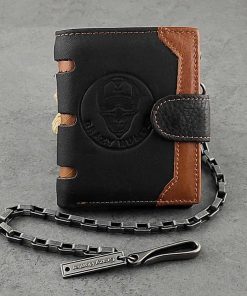 Skull Biker Leather Wallet with chain For Men