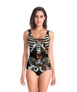 Skull Print Sleeveless One Piece Bathing Suit Beachwear
