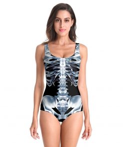One Piece Skeleton Skull Printed Bathing Suit