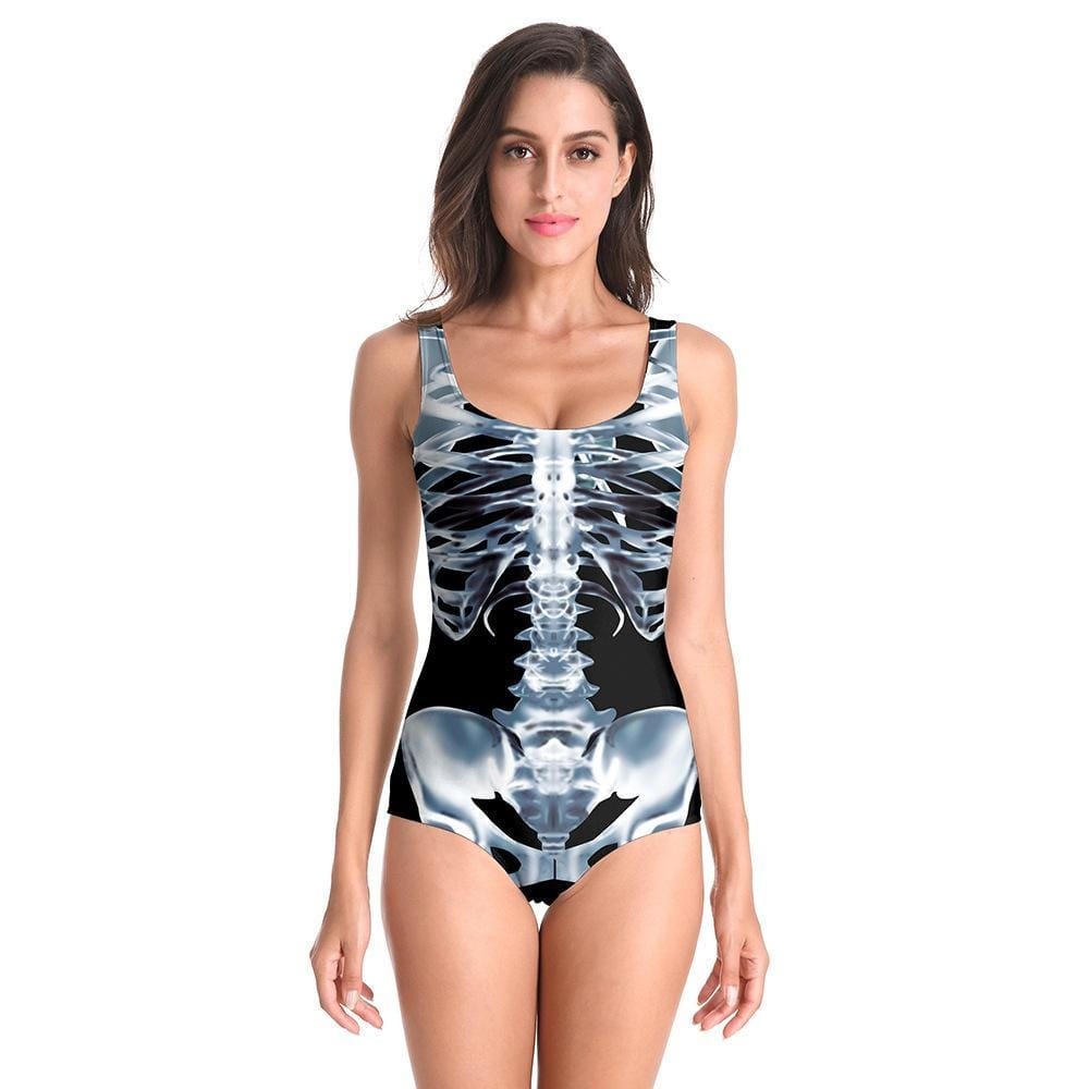 One Piece Skeleton Skull Printed Bathing Suit