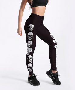 Black Skull Print Exercise Fitness or Everyday Wear Leggings