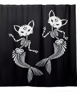 Skeletons of Cats Mermaid Gothic Skull Shower Curtains