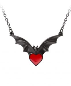 Bat Pendant Necklace With Blood Red Heart