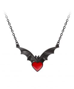 Bat Pendant Necklace With Blood Red Heart
