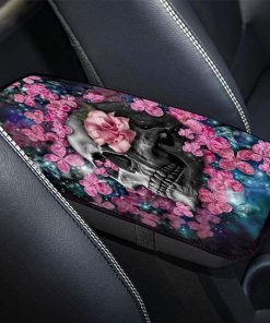 Pink Flowers Skull Printing Car Armrest Cover