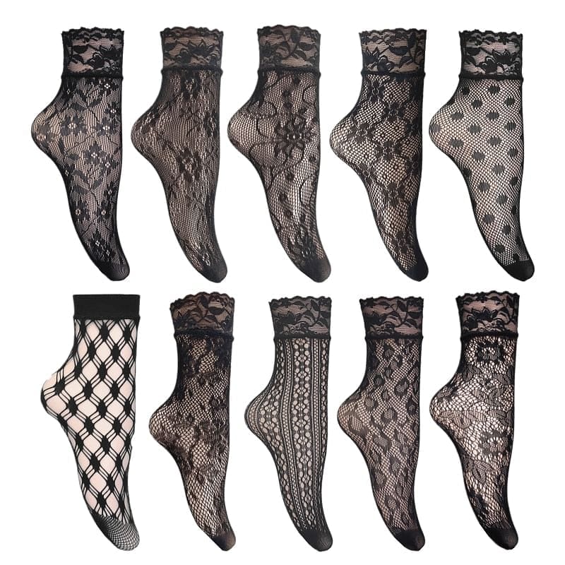 Lace Fishnet Sheer Black Transparent Thin Breathable Ankle Sock
