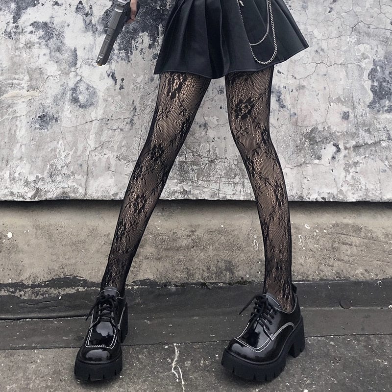 Floral Lace Black Tights Fishnet Stockings