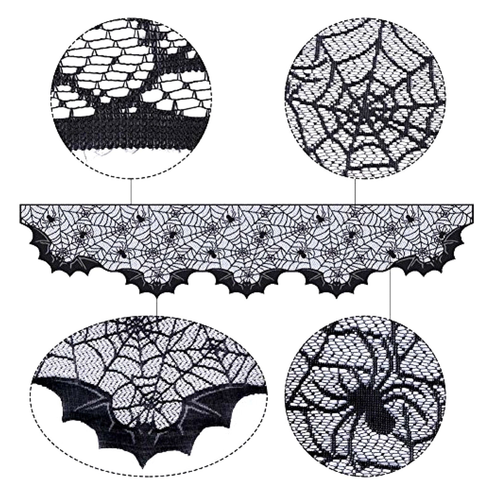 Halloween Table Runner Black Spider & Bats
