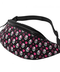 Pink Skull Print Waist Bag Polyester Bag