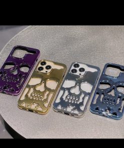 Metal Hollow Out Gothic Skull Hard Phone Case For iPhone 4 Colors
