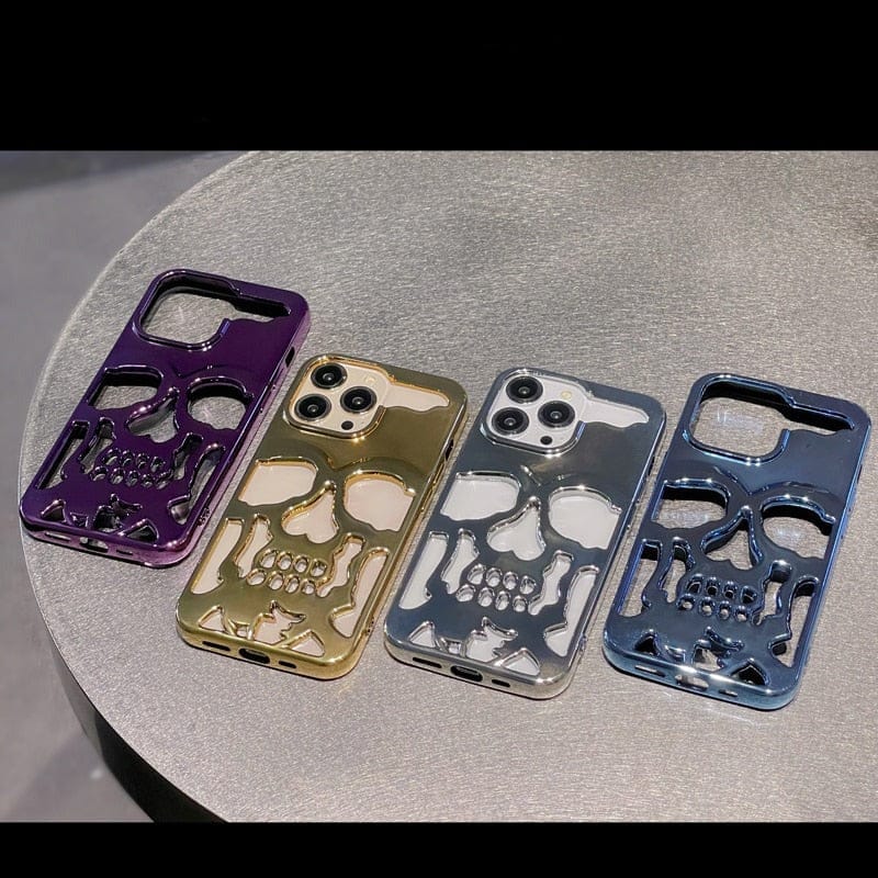 Metal Hollow Out Gothic Skull Hard Phone Case For iPhone 4 Colors