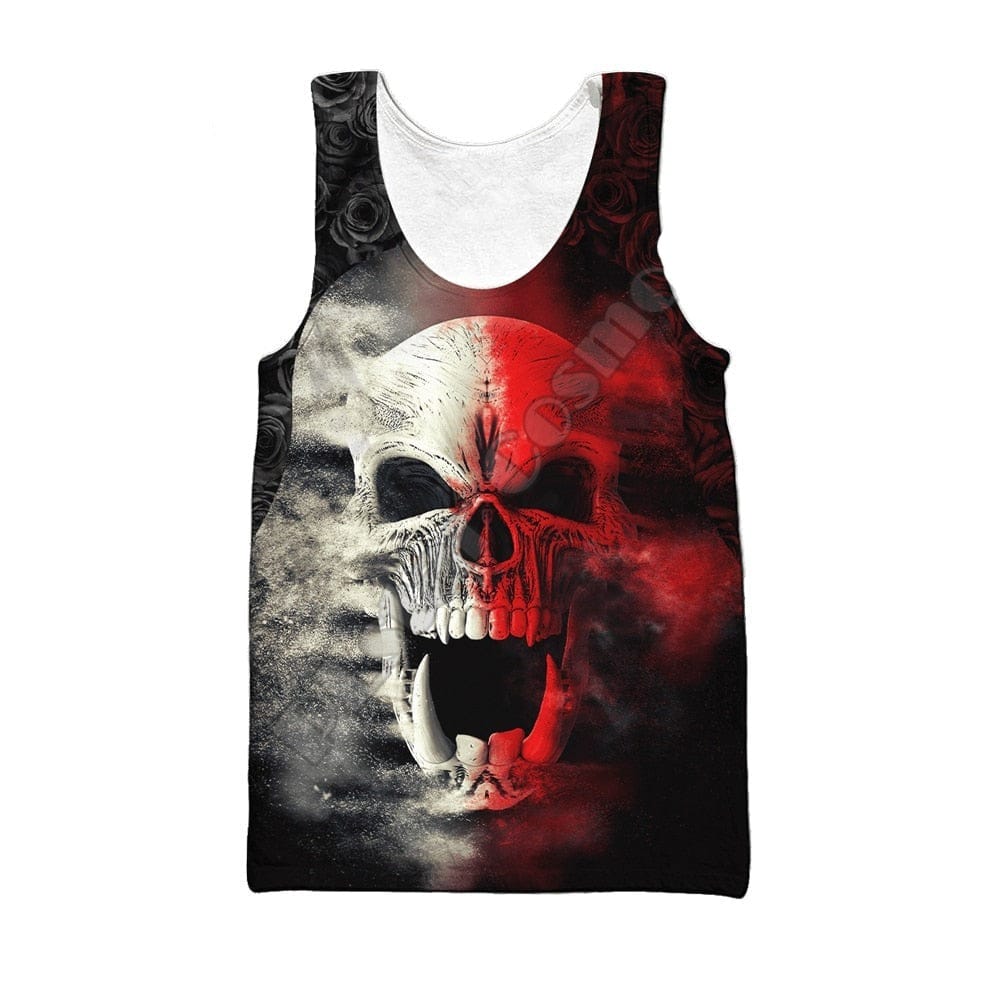 Skull Red Gray 3D Printed Men’s Casual Polyester Tank Top