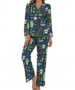 Women’s Blue Skull Long-Sleeve 2 Piece Sleepwear Pajama Set