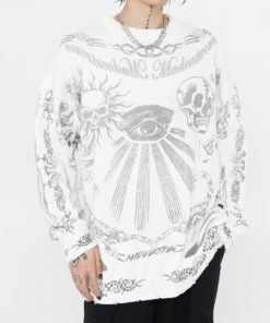 Men’s Vintage ? Skull Graffiti Knitted Pullover Causal Sweater