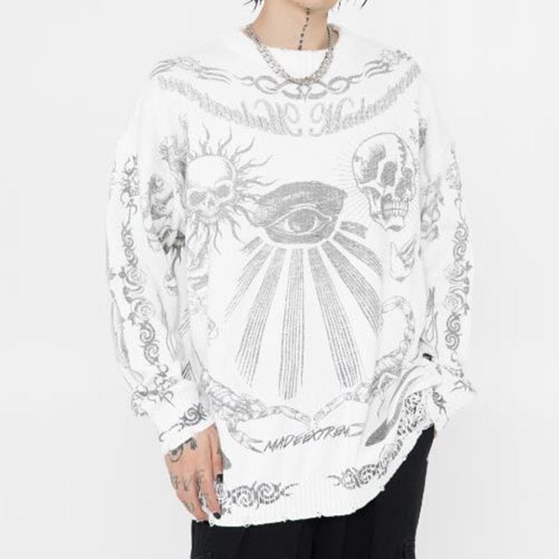 Men’s Vintage 💀 Skull Graffiti Knitted Pullover Causal Sweater