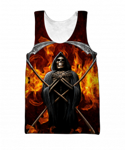 Skull Fire 3D Printed Men’s Casual Polyester Tank Top