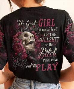 Women Roses & Skull Printed Black Casual T-Shirt