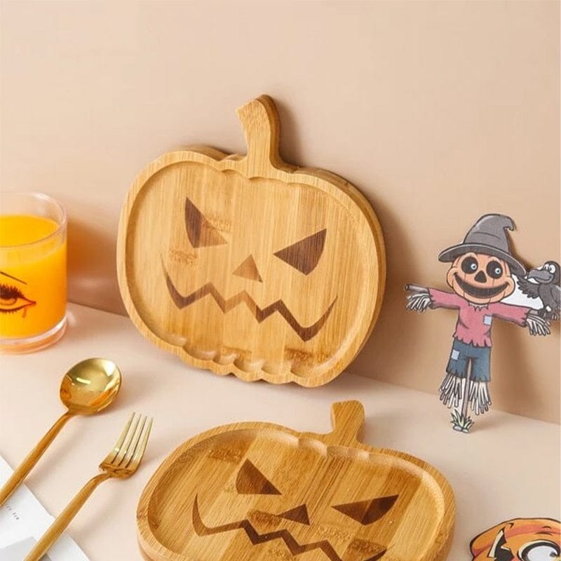 Halloween Pumpkin Tray Wooden Plate Home Decoration