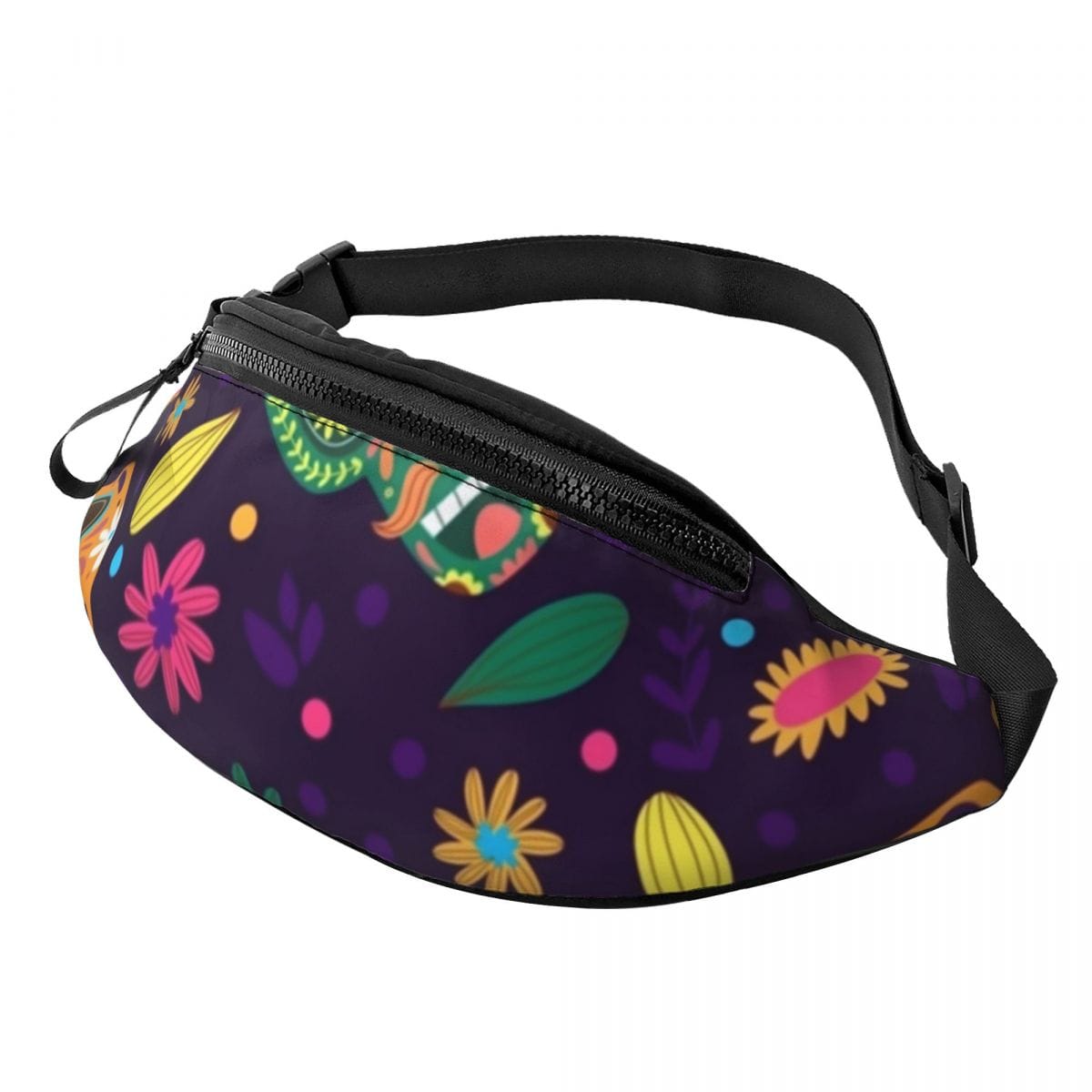 Purple Floral Skull Print Waist Bag Polyester Bag