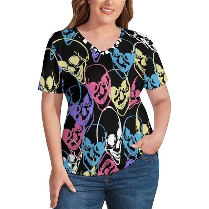 Skulls Abstract Women’s Short-Sleeve Plus Size T-shirts 19 Patterns
