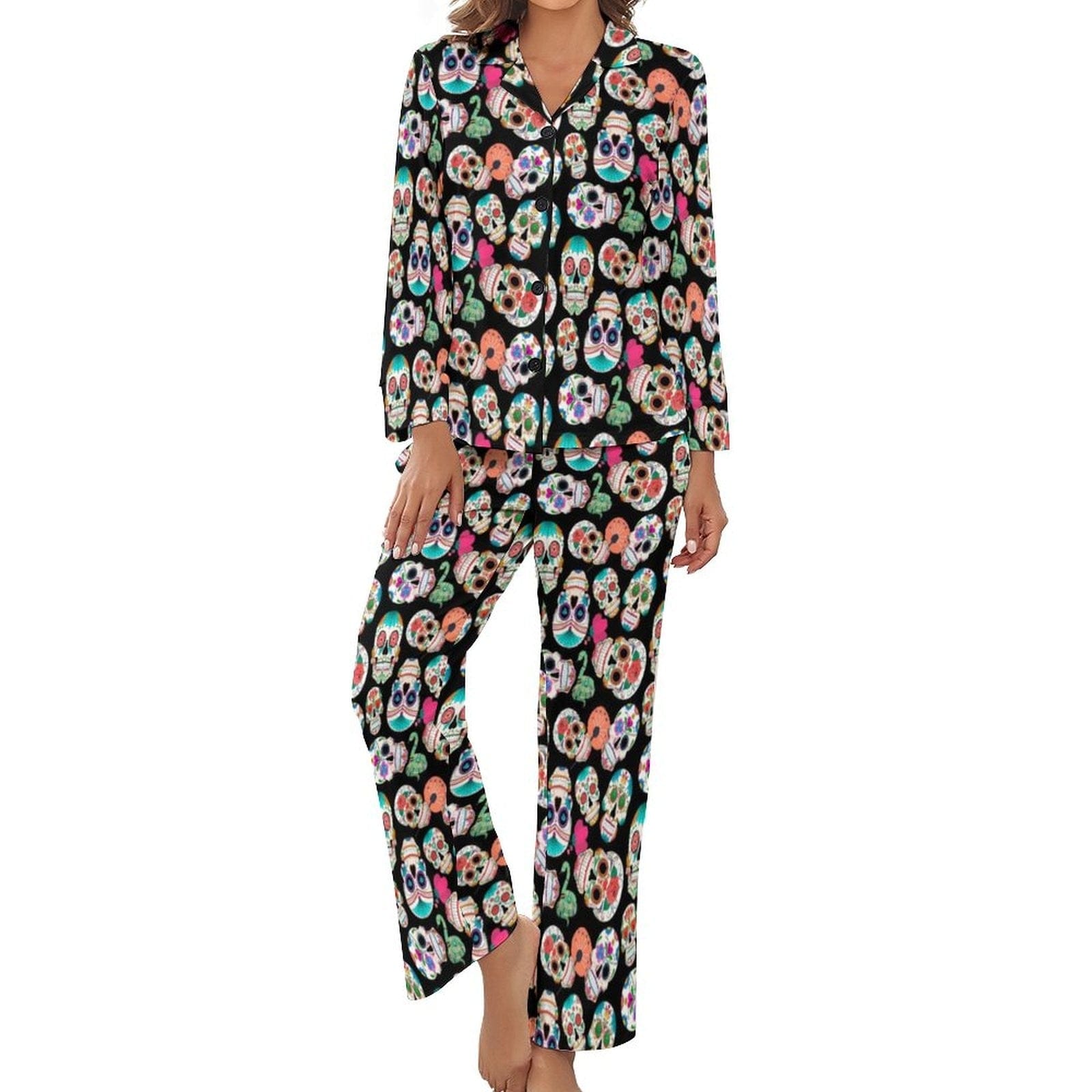 Women’s Mexican Skull Long-Sleeve 2 Piece Sleepwear Pajama Set