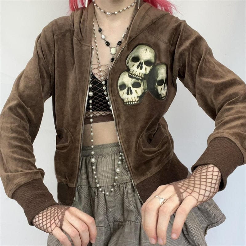 Women’s Vintage Skulls Pattern Zipper Jacket