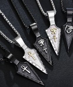 Gothic Viking Spear Necklace, Black Stainless Steel Tribal Arrow