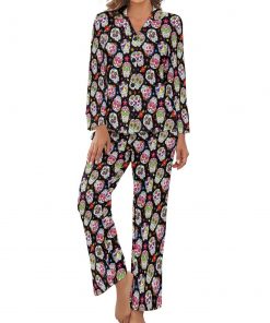 Women’s Multi Skulls Long-Sleeve 2 Piece Sleepwear Pajama Set