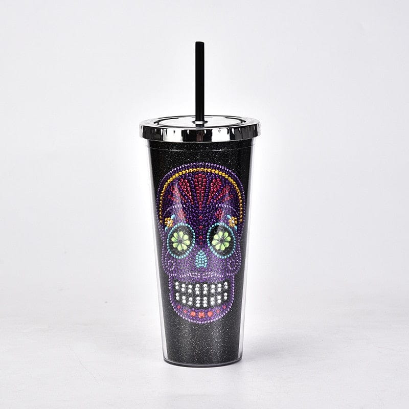 Skull 700ml Double Wall Plastic Mug With Lid and Straw