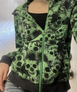 Skull Print Women’s Long Sleeve Zipper Hoodie