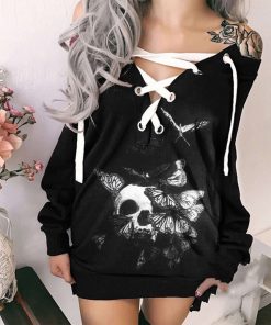 Off-Shoulder Women’s Skull Print Sweater Dress 6 Patterns