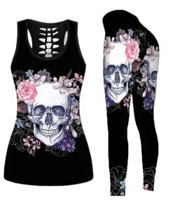Floral Dark Skull Gothic Leggings & Tank Top Set