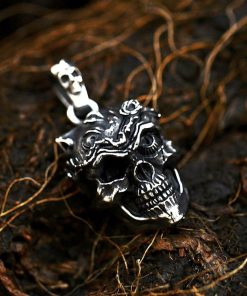 Skull Stainless Steel Horned Demon Skull Pendant