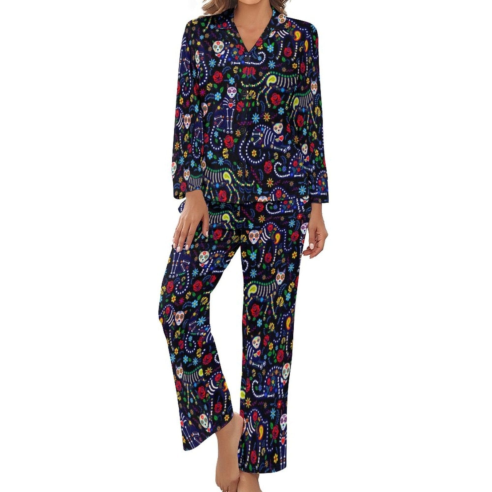 Women’s Skull Paisley Long-Sleeve 2 Piece Sleepwear Pajama Set