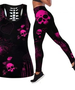 Skull Mandala Print Sleeveless Yoga Tank Top Leggings Set