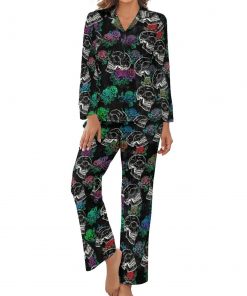 Women’s Purple Skull Long-Sleeve 2 Piece Sleepwear Pajama Set