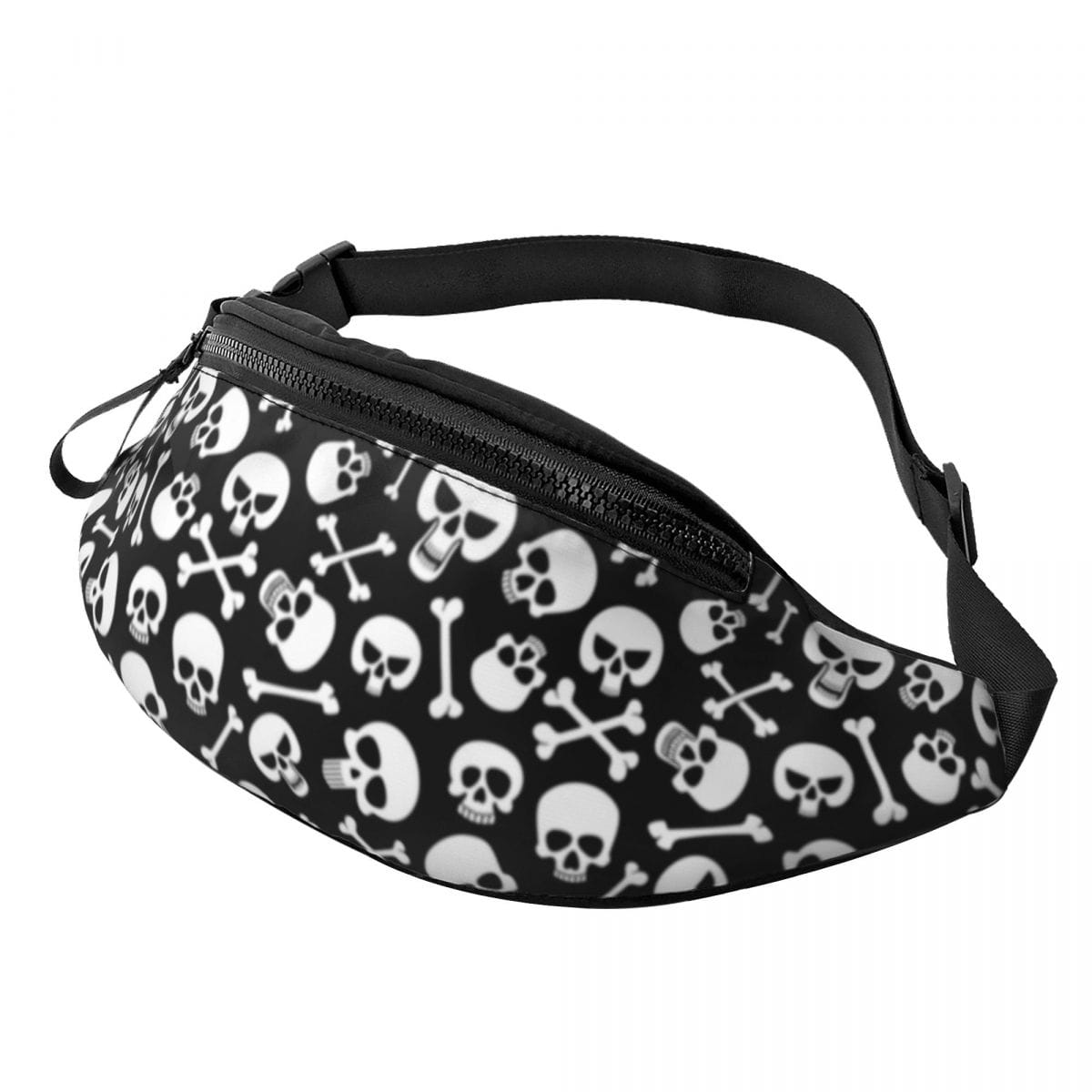 Black Skull & Crossbones Print Waist Bag Polyester Bag