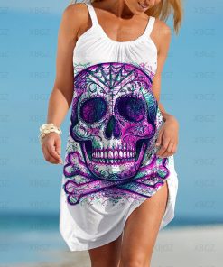 Women’s Gothic Boho Purple Skull Flower Beach Cover Up