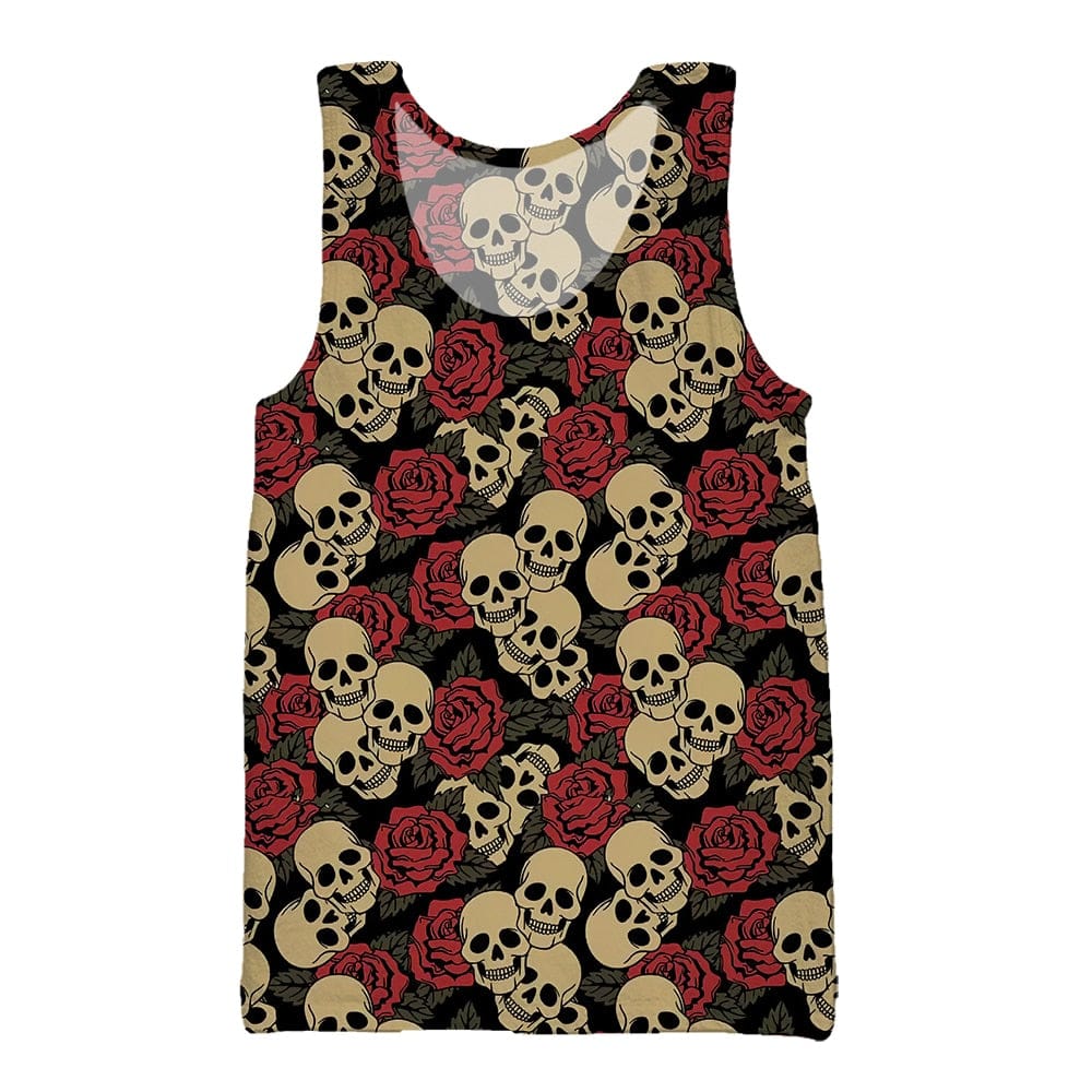 Rose Skull Pattern Printed Casual Cool Loose Tank Top