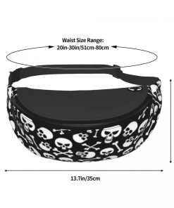 Black Skull & Crossbones Print Waist Bag Polyester Bag