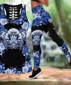 Flower Skull and Angels Hollow Out Tank Top & Leggings Yoga Set